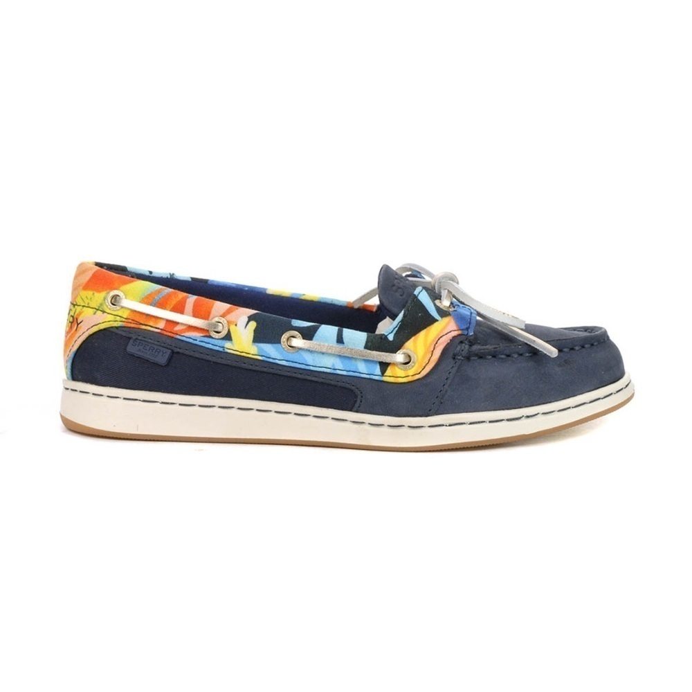 Sperry Women's Starfish Textile and Leather Navy and Coral Flats-Size 6.5